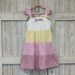 Blueberi Boulevard Pink, Yellow, and White Tiered Dress sz 6x